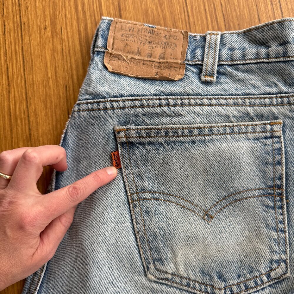 Vintage 80s Levi’s 517 Orange Tab Jeans | 32x33 Cropped | Distressed - Picture 2 of 11